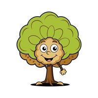 Distinct Walnut Tree Design. Cartoon Art Tree Illustration. vector