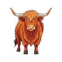 Charming Highland Cow Realistic Color Illustration with Outline vector