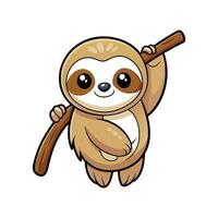 Tiny Baby Sloth Hanging Loosely in Tree vector