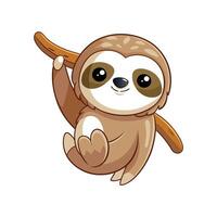 Charming Baby Sloth Hanging in Lush Greenery vector