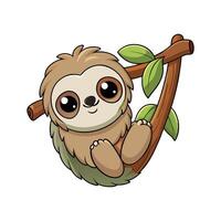 Charming Mini Sloth Hanging from Tree vector