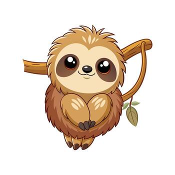 Tiny Sloth Cub Resting on a Branch vector