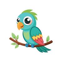 Cute Baby Parrot Perched on a Twig and Observing vector