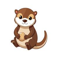 Charming Baby Otter Enjoying Its Shell vector
