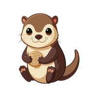 Adorable Baby Otter Playing with Shell vector