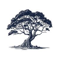 Charming Banyan Tree Outline Graphic vector
