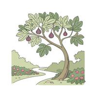 Fig Tree Bold Outline Design for Unique Art vector