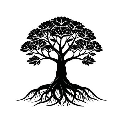 Realistic Black Mangrove Tree Bold Outline for Art