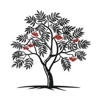 Stylish Mountain Ash Tree Bold Outline Art. vector
