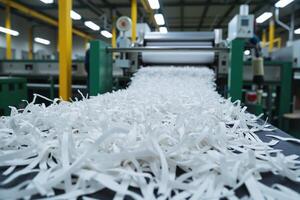 A machine is making shredded paper in a factory photo