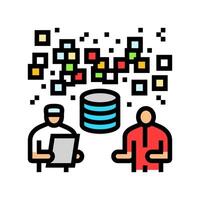 doctor and patient interaction with data streams color icon illustration vector