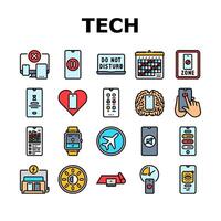 mindful tech engagement balance. icons set vector