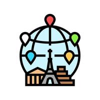 globe with landmarks geographical discoveries color icon illustration vector