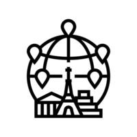 globe with landmarks geographical discoveries line icon illustration vector
