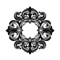 Intricate symmetrical monochrome ornate floral with central open circular space, elegant stylized pattern, decorative element, classical inspired. vector