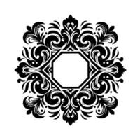 Elegant Black and White Damask Floral Ornamental with an Octagonal Center Frame for Decorative Use, Isolated on White. vector