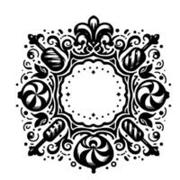 Ornate Black and White Candy Frame with Swirls, Leaves, Lollipops, and Space for Text vector