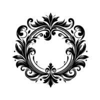 Intricate Black and White Floral Ornament with Leafy Curves and a Central Circular Space, Displaying a Classic Elegant Style. vector