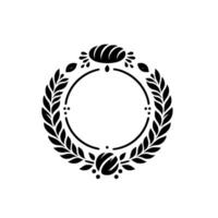 Minimalist Black and White Circular Emblem featuring Wheat, Leaves, and Floral Elements Around a Central Open Space. vector
