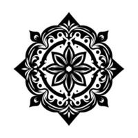 Intricate Black and White Floral Mandala with Geometric Diamond Frame and Circular Flourishes on a white background. vector