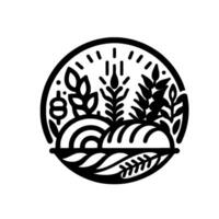 Monochrome Circle Illustration Wheat, bread, and foliage create a stylized rural scene, evoking a sense of harvest and sustenance. vector