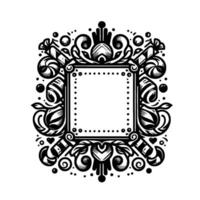 Intricate Black and White Floral Frame with Square Center, Adorned with Candy and Decorative Elements, Perfect for Announcements. vector
