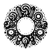 Whimsical Black and White Illustration of Candies in a Circular with a Blank Center, Emphasizing Sweetness and Fun. vector