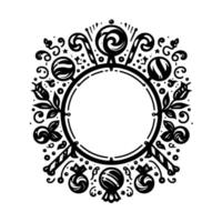 Intricate Black and White Circular Frame with Candies, Leaves, and a Central Empty Space for Text or Imagery. vector