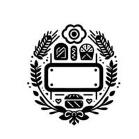 Monochromatic FoodThemed Emblem with a Central Rectangular Area, Wheat, and Decorative Elements. vector