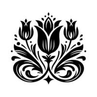 Symmetrical Black Floral Intricate Tulip Leaf Motif, Elegant Pattern for Decorative Applications. vector