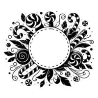 Monochrome Candy Cane and Swirls Frame Festive Illustration for Invitations, Greetings or Elements vector
