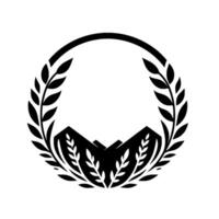 Symbolic Black and White Illustration of Mountain Peaks Enclosed Within a Laurel Wreath, Embodying Natures Majesty. vector