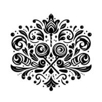 Ornate Black and White Symmetrical Arrangement of Floral, Scroll, and Lollipop Motifs on a White Background vector