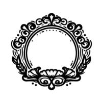 Ornate Black and White Circular Decorative Frame Border with Floral and Scroll Elements on White Background. vector