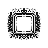 Ornate Square Frame with Botanical Elements A Black and White Illustration with Leaves, Dots, and Intricate Details. vector