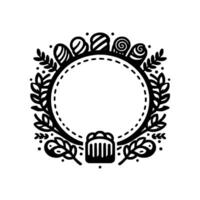 Elegant Monochrome Easter Wreath with Decorative Eggs, Floral Elements, and Center Space for Customization vector