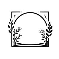 Minimalist Black Botanical Frame with Square and Arch Elements, White Background, Branch Accents. vector