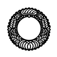 Intricate Black and White Circular featuring Floral and Geometric Elements, Crafted with Precise Symmetry on White Background. vector