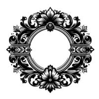 Intricate Circular Black and White Floral Ornament Frame, Featuring Ornate Flourishes, Swirls, and Decorative Elements, Ideal for . vector