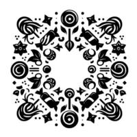 Symmetrical Black White Pattern Circular Candy Floral Elements with a Center Space for . vector