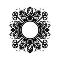 Intricate Black and White Circular Floral Ornament with Empty Center, Ornate and Decorative . vector
