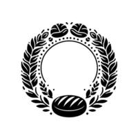 Elegant Black and White Bakery Crest Bread and Wheat Wreath, Empty Circle for Branding, Minimalist . vector