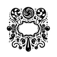 Monochromatic Illustration CandyThemed Decorative Frame with Lollipops, Swirls, and Ornate Black and White Elements for a Label. vector