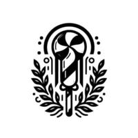 Stylized Black and White Lollipop with Laurel Wreath, Geometric Symmetry and Decorative Elements for a Unique Aesthetic. vector