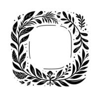 Elegant Black and White Botanical Frame A Decorative Square with Leafy Vines, Berries, and Floral Elements for Invitations and . vector