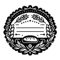 Ornate Black and White Bakery Featuring Bread, Wheat, Laurel Wreath, Decorative Flourishes, and Blank Space for Text. vector