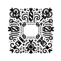 Illustration Symmetrical Candy and Sweet Treats Pattern with a Central Empty Space, Black and White vector