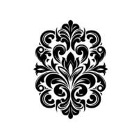 Elegant Black and White Oval Damask Pattern on White Background, Symmetrical Floral Motif for Decorative Use. vector
