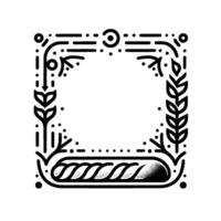 Stylized Square Frame with Bread Loaf and Flourish Elements in Black and White, Ornamental Bakery . vector