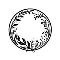 Black Botanical Wreath on White Background A minimalist illustration of leaves and berries in a circular frame, perfect for templates. vector